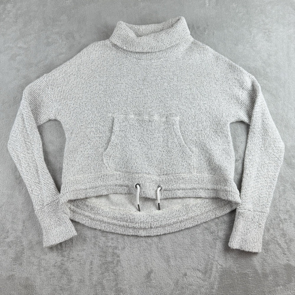 Sweaty Betty Sweater Womens Small Gray Knit Funnel Neck Drawstring Hem Thumbhole